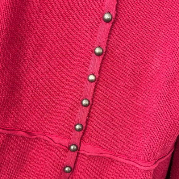 Women’s Raspberry-Red Button Front Knit Cardigan - Picture 3 of 7